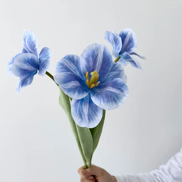 Dekorative Blumen, Tulpen, große künstliche Dekoration für Zuhause, Hochzeitstisch, blaue Tulpen, künstliche Stoffanordnung, Tulpen