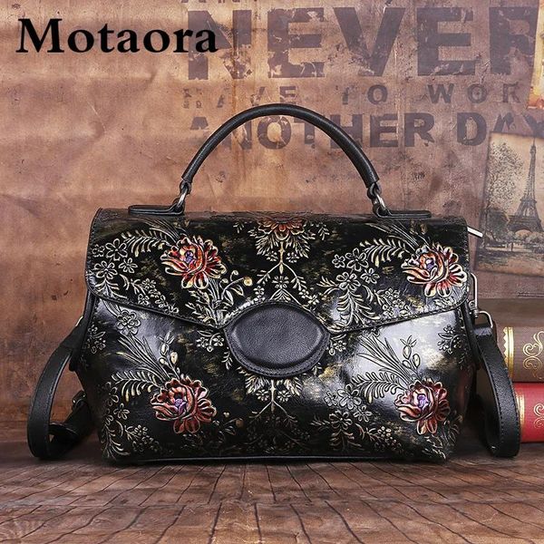 Borse Motaora Borsa a tracolla da donna vintage in vera pelle 2023 Nuova borsa in pelle di vacchetta Emed fatta a mano per borsa da donna in stile cinese