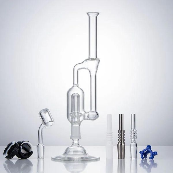 Narghilè Healthy_Cigarette CSYC GB007 Narghilè Acqua in vetro Bong Tubi per fumatori Base di supporto Cera Dab Rig Punta in titanio ceramico 14mm Tubo per impianti petroliferi