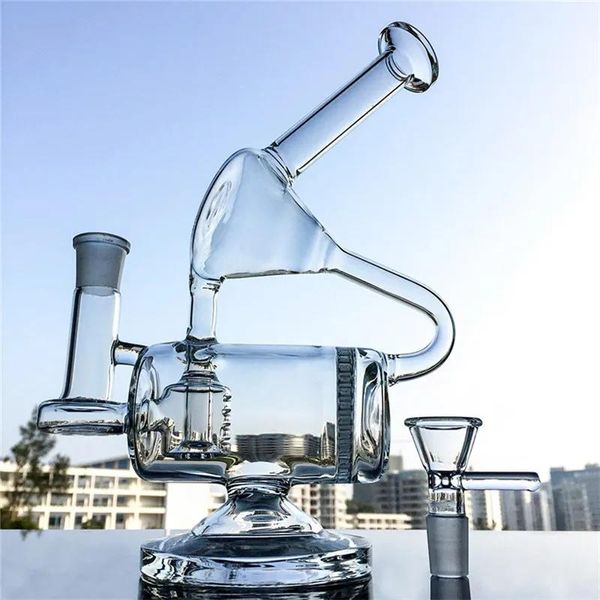 Wasserpfeifen aus Glas mit doppelter Recycler-Kammer, Kamm-Perc-Bong, Inline-Perc-Dab-Rigs mit 14-mm-Gelenk-Glasbong WP143