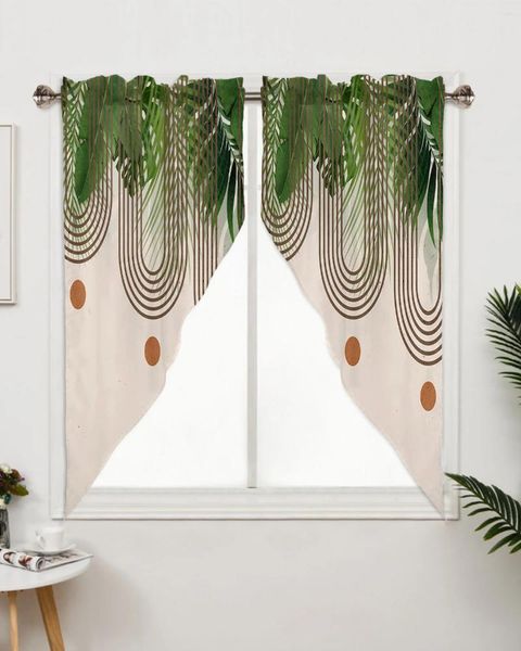 Cortina boho abstrato folhas plantas janela sala de estar quarto decoração cortinas cozinha triangular