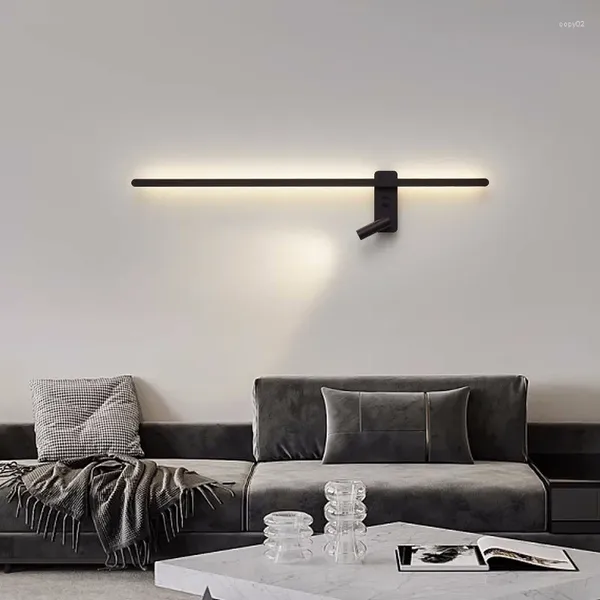 Lâmpada de parede moderna simples longo led criativo rotativo holofotes sala estar quarto cabeceira iluminação fundo decoração casa