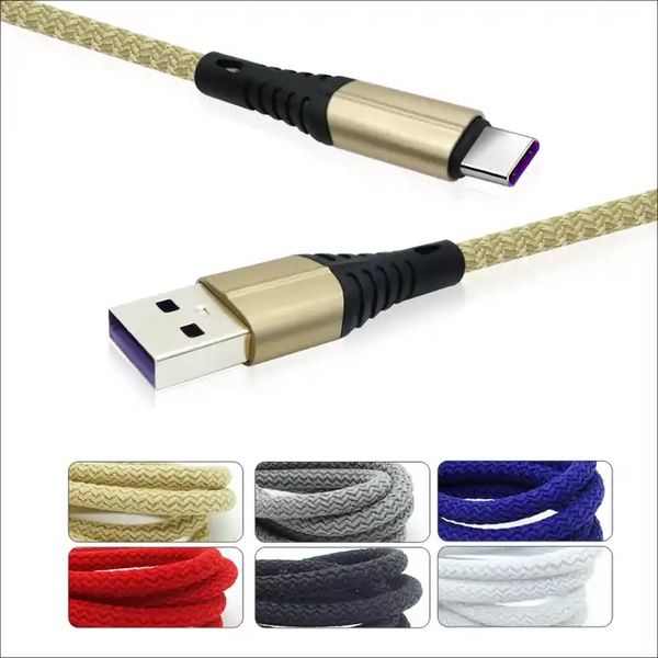 Zinklegierung, Typ C, Micro-USB-Datenkabel, 1 m, 2 m, 3 m, 3 A, geflochtenes USB-Kabel für Android-Handy, Schnellladekabel