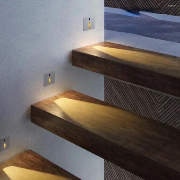 Lâmpada de parede embutida LED PIR Motion Sensor Stair Case Light 90-260V 3W Step Corredor Iluminação Interior