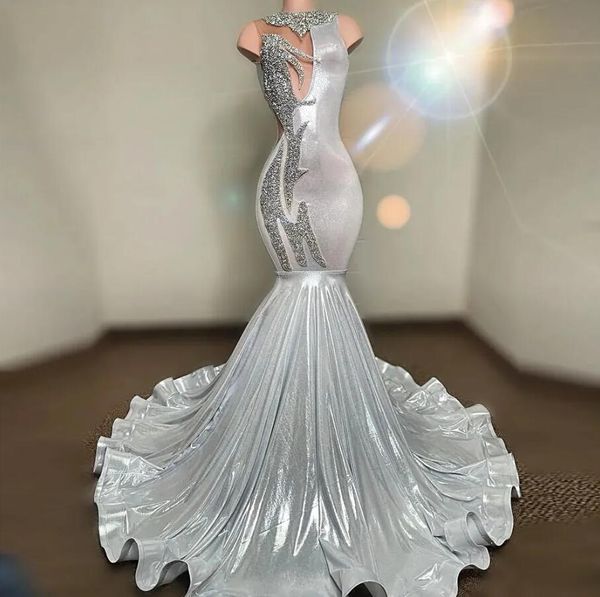 Abiti da ballo con paillettes argento per le donne arabe Sirena 2024 Abiti da sera con perline Outfit Lruxry Robes De Bal Abbigliamento da festa per donna