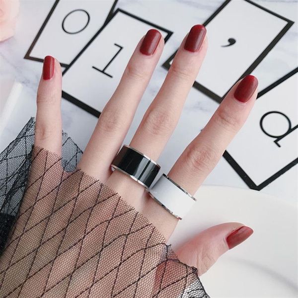 Exagerado preto e branco cerâmica índice dedo anel feminino simples titânio aço ampla tendência moda personalidade não-fading2891