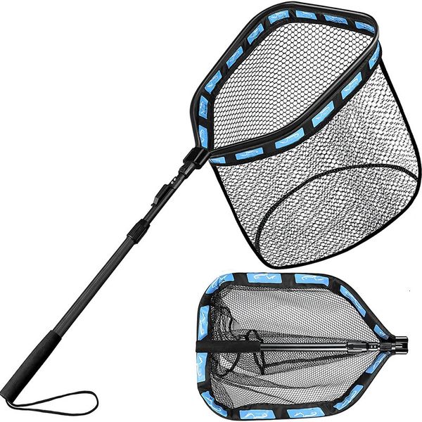 Rete da pesca galleggiante Rete da pesca pieghevole portatile retrattile in lega di alluminio Rete a mano Borsa rivestita con colla Fly Dip Casting 231229