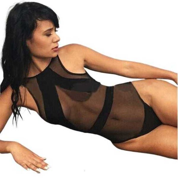 Costume da bagno da donna New Mesh Nero Costume intero Costume da bagno sexy trasparente bikini Monokini Costume da bagno vintage 8EWT