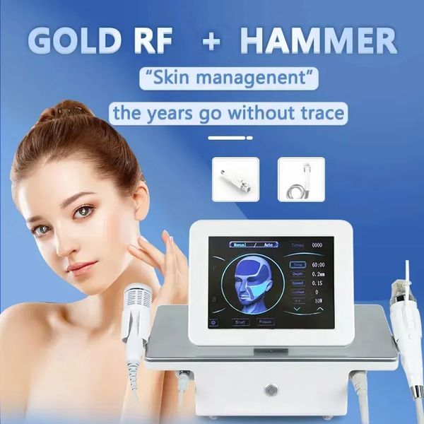 Dor mínima ouro microagulhamento rf martelo frio 2 em 1 rejuvenescimento da pele rosto colágeno reconstrução anti-envelhecimento poro encolhendo equipamento de beleza