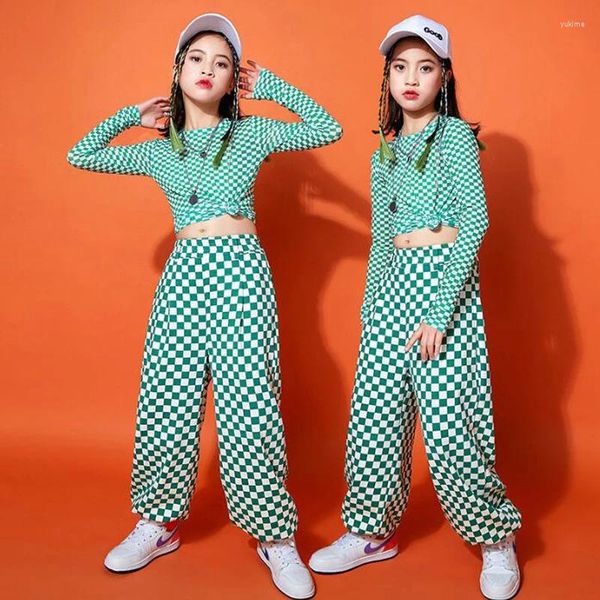 Abbigliamento da palcoscenico Abbigliamento hip-hop per bambini Canotte canotte Gilet verde Casual Streetwear Pantaloni sportivi per ragazza Costumi di danza jazz Kpop Show Clothes