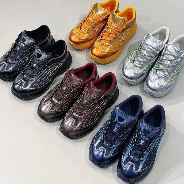 Tasarımcı Erkekler Sneakers Discovery Dantel Up Sıradan Ayakkabı Metalik Finish Metalik Salikar Soporluklar Moda Kaymaz Giyim Dayanıklı Kauçuk Dış Tabanı Erkek Sneaker Ayakkabı