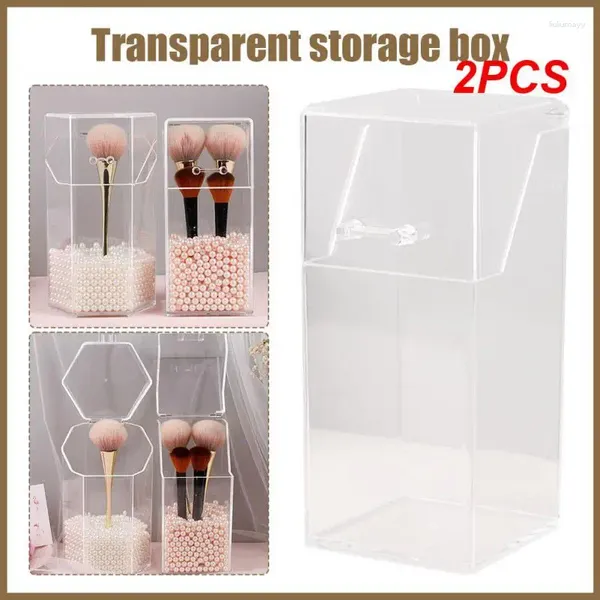 Caixas de armazenamento 2 PCS Pearl Clear Acrílico Cosmético Organizador Batom Recipiente Dustproof Maquiagem Escova Ferramentas Banheiro