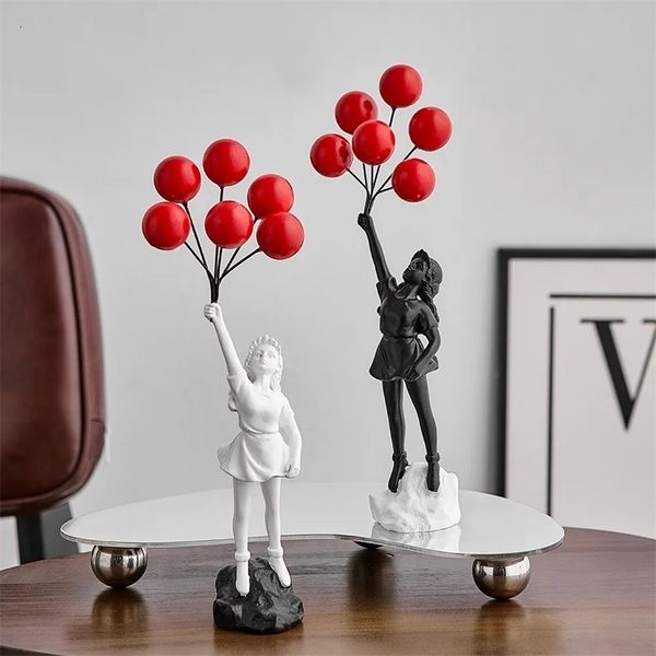 Balão voador estátua de menina esculturas e estatuetas decoração de sala de estar decoração de casa e acessórios de mesa 231228