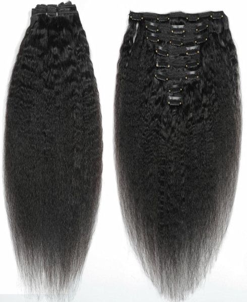 AFRO Kinky Düz Saç İşlenmemiş Klip Saç Uzantıları 120 Gram Moğolcu İnsan Saç Afro -Amerikan Remy Doğal Siyah Klipler9039461