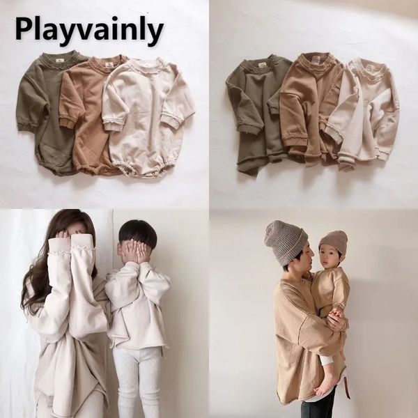 Coreano estilo primavera outono família combinando roupas o pescoço manga longa bodysuit retro casual camisolas roupas de família e16202 231229