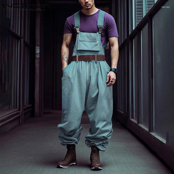 Calças masculinas Incerun 2023 homens macacões cor sólida zíper solto sem mangas alças macacão streetwear moda masculina carga macacão S-5XL