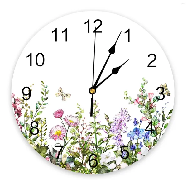 Настенные часы, винтажные часы с акварельными растениями для спальни, большие современные кухонные обеденные круглые часы для гостиной, домашний декор