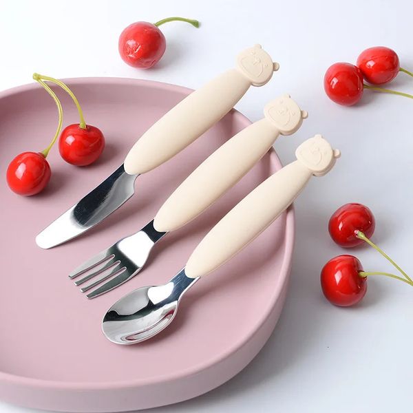 Born Acciaio inossidabile Stoviglie per bambini Cucchiaio Forchetta Coltello Set Cucchiaio da dessert per bambini Gadget per bambini Alimentazione Posate Roba per bambini 231229