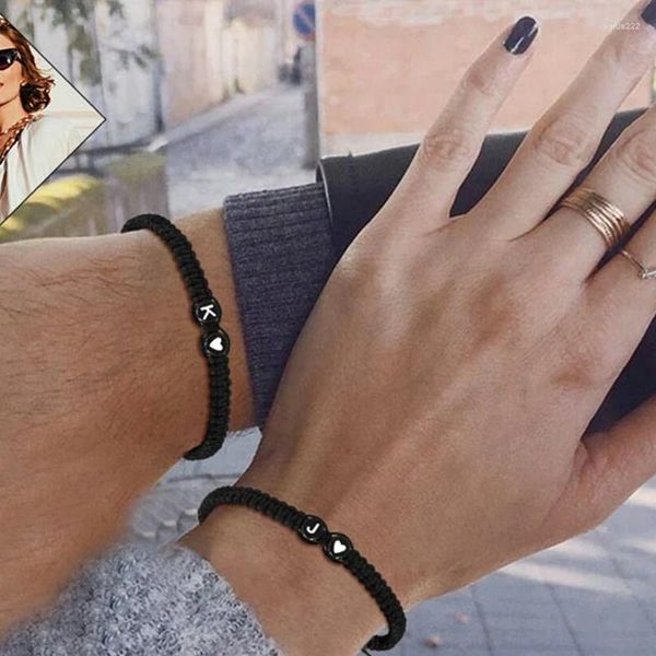 Link pulseiras mão tecido casal encantos a z nome 26 iniciais preto pulseiras feminino presente do dia dos namorados jóias acessórios