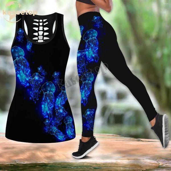 Kadın Tankları Kaseetop Galaxy Sportif Jelly Yoga İki Parçalı Set Kadınlar 3D Baskı Yelek İçi Boş Dış Tank legging Kıyafet Yaz Lk106