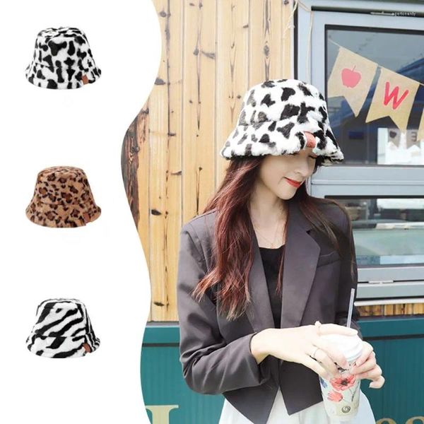 Berets Für Frauen Casual Stil Mädchen Herbst Und Winter Kuh Muster Weibliche Hüte Flanell Eimer Hut Koreanische Kappen Reine Farbe