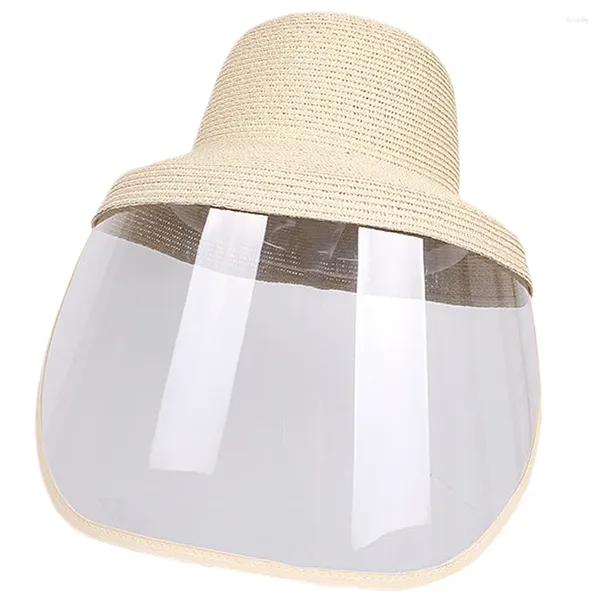Береты, 1 шт., прочная соломенная шляпа для пляжа, большой карниз, изолированная маска для лица, размер солнца M (бежевый)