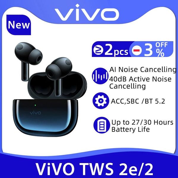 Ушные телефоны Vivo Tws 2 2e Warphone Wireless Bluetooth 5,2 Наушники 12,2 мм Deakx 2.0 MIC MIC Choise Chanceling для Vivo X60 Pro X50 S9 S9E