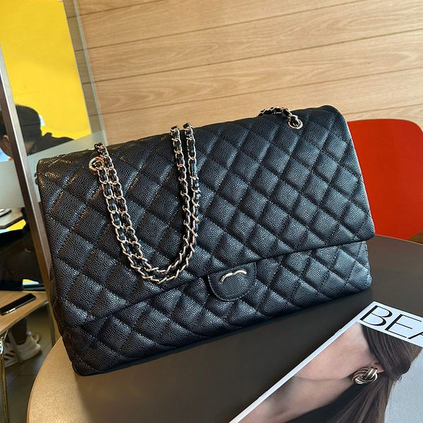 Mulheres de luxo clássico aleta aeroporto bolsa ombro prata hardware luxo bolsa caviar couro acolchoado corpo cruz retro viagem compras sacoche mala 40cm