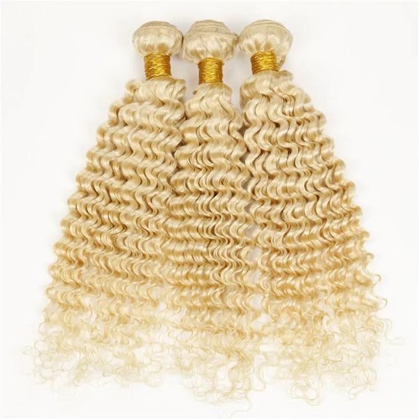 Tressen Irina Beauty Hair Deep Wave Style jungfräuliche brasilianische 613 Haarverlängerungen blonde tiefe lockige 3er-Packung Honig hellstes blondes Haarbündel