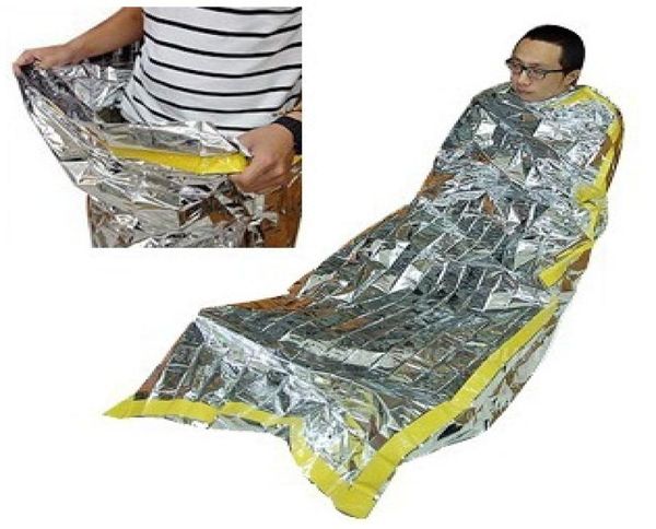Kit de saco de dormir de emergência para sobrevivência em emergências, mylar, térmico, reflexivo, para clima frio, tubo de abrigo, emergência 8715377