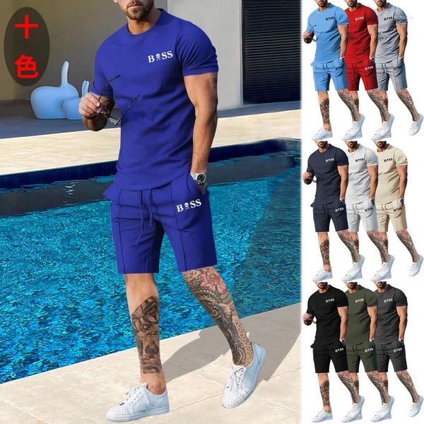 Männer Trainingsanzüge 2023 Sommer Glatt Anzug Rundhals Casual Top Sport Fitness Shorts Boutique Zwei-Stück Set