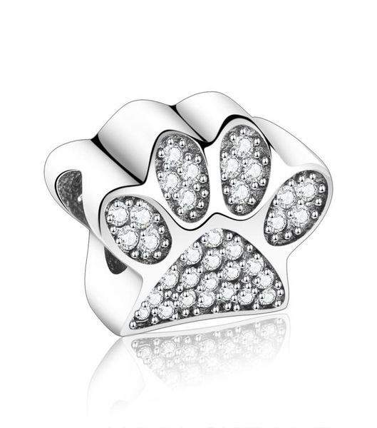 925 Sterling Silver Toy Dog Stampa Orso Zampa Zircone Perline di Pietra Misura Il Braccialetto di Fascino Originale Per Fare Berloque DIY9272913