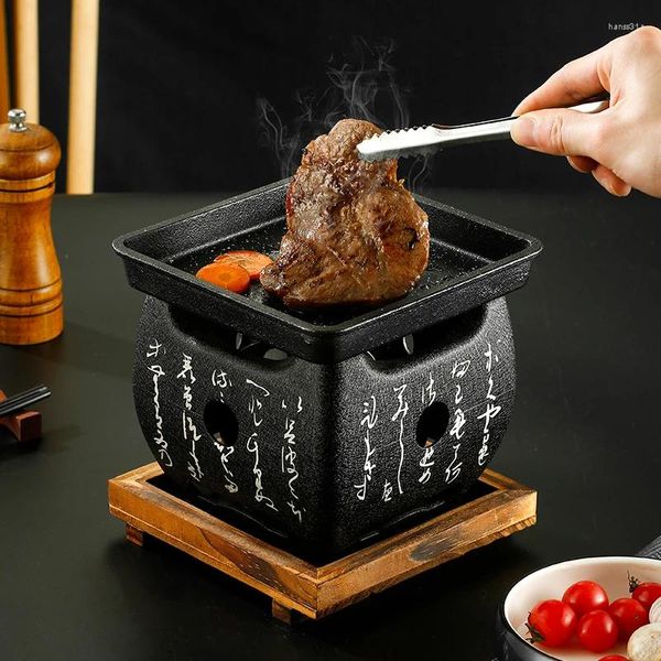 Kochgeschirr-Sets Tragbarer japanischer BBQ-Grill aus Aluminiumlegierung, Herd mit Gusseisenplatte für brutzelndes Grillen im Innen- und Außenbereich