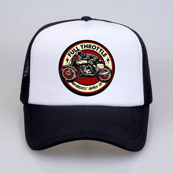 Full Throttle Cafe Racer Rockabilly Biker Berretto da baseball Uomo Estate Cotton Trucker Mesh Hat bone 231228