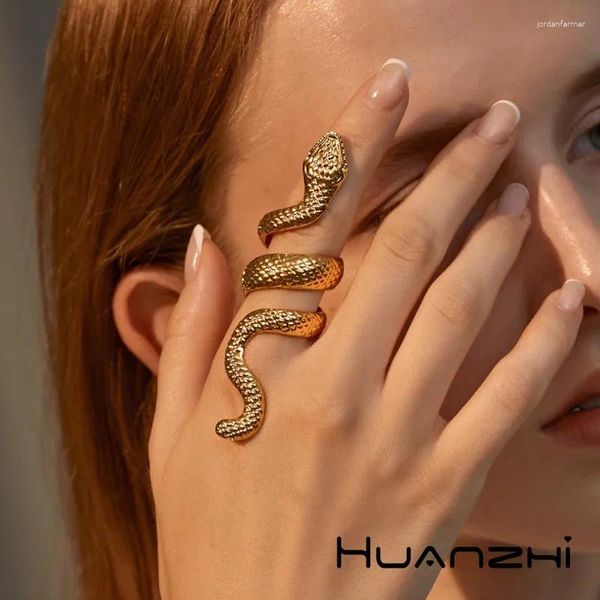 Anéis de cluster Huanzhi metal torcido cobra unisex anel vintage punk hip hop liga luxo exagerado jóias de baile para mulheres casal 2024