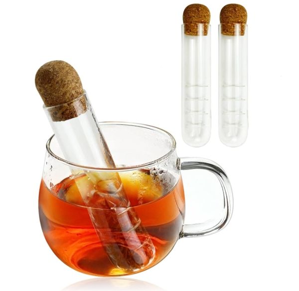 Tee-Set-Sieb mit Korkdeckel, Mini-transparentes leeres Filterhalter-Design, hitzebeständige Teegeschirr-Werkzeuge für Restaurant-Shop