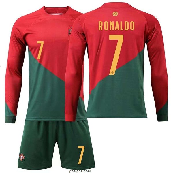 2022 Weltmeisterschaft Portugal Home Nr. 7 Cristiano Ronaldo Langarm-Fußballtrikot, schnell trocknendes Set, Fußballtrikot