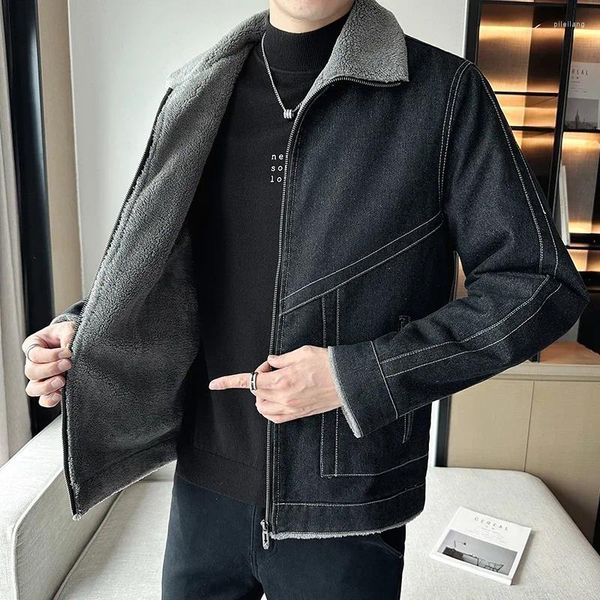 Giacche da uomo Giacca invernale da uomo in peluche Collo di pelliccia Moda coreana Maschile Streetwear Abbigliamento giovanile vintage Foderato caldo Marchio di qualità