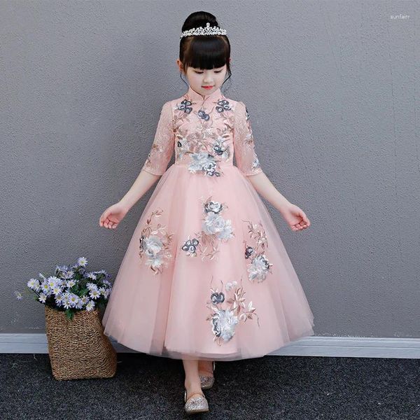 Mädchen Kleider Caustom Made Chinesischen Stil Spitze Rosa Ballkleid Kinder Mädchen Party Kleid