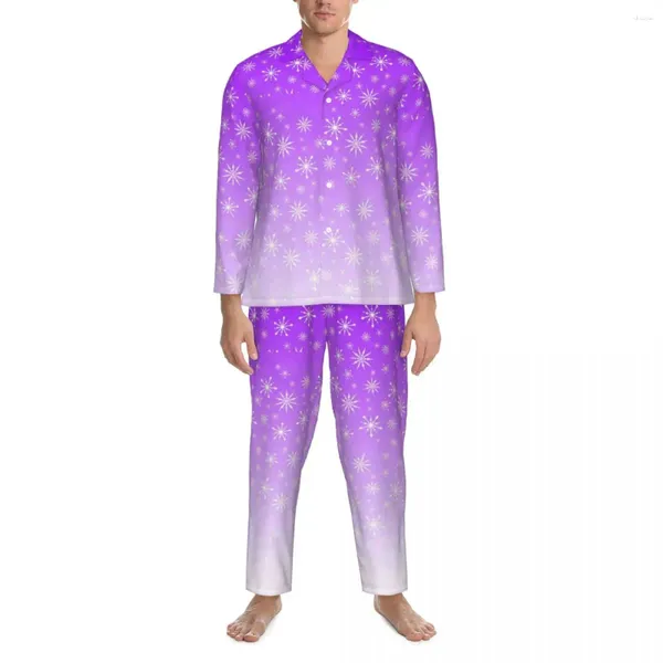Мужские пижамы с градиентом и снежинками, пижамные комплекты, осенние фиолетовые, белые, милые, мягкие домашние комплекты из 2 предметов, повседневная одежда для сна большого размера, идея подарка