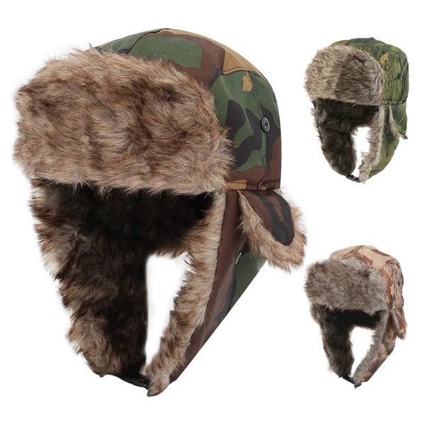 Cappelli da cacciatore di boscaiolo in pelliccia sintetica unisex stile militare mimetico russo per uomo donna 231228