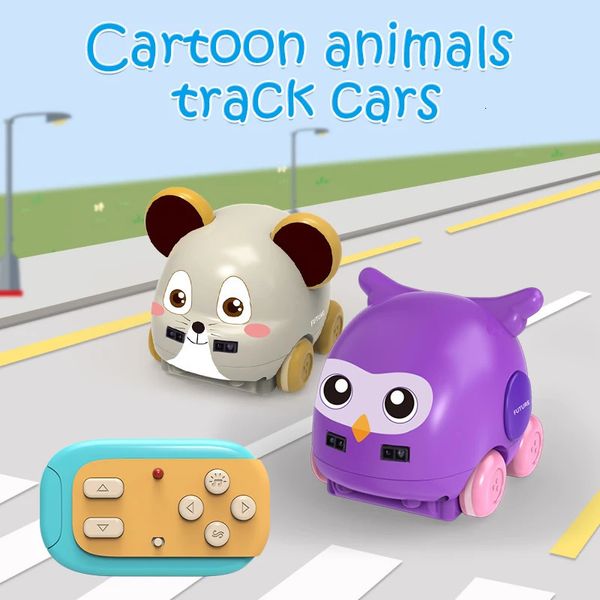 Yürümeye başlayan çocuk karikatür hayvan araba elektronik evcil hayvan kablosuz el rc uzaktan kumanda müziği engellerden kaçının etkileşimli araba bebek oyuncak 231229