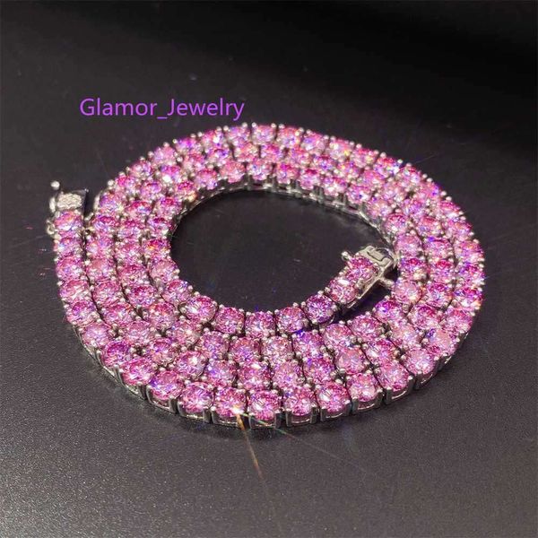 Hip Hop Jewelry Pass Diamond Tester Rosa Moissanite 4mm Sterling Sier Colar Corrente de Tênis