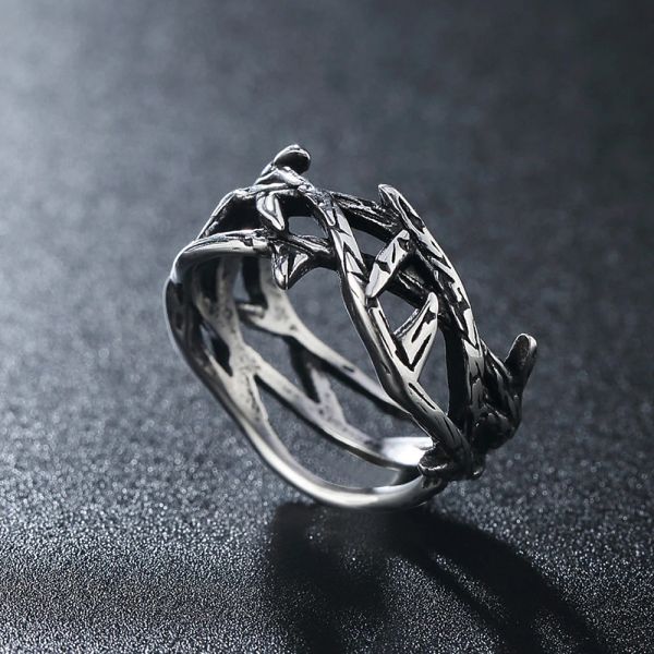 Retro Peace Olive Branch 14k White Gold Mens Punk Simple Creative Thorns Biker Thorn Ring Deoielli regalo