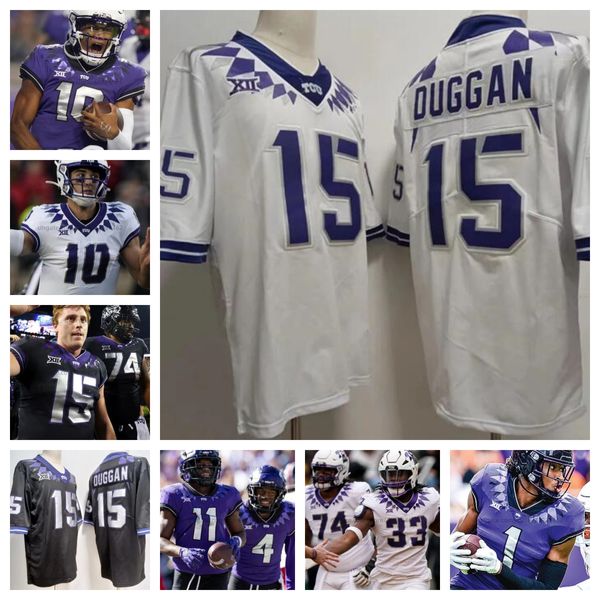 Personalizar TCU Horned Frogs camisas de futebol NCAA College 14 DJ Allen 27 Jordyn Bailey 11 JoJo Earle 22 Major Everhart Mens Women Youth todos costurados