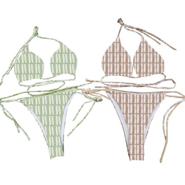Женский бархатный комплект бикини, трехточечный купальник, модный брендовый бюстгальтер, бикини, жаккардовый купальник на шнуровке с надписью, купальник из двух предметов