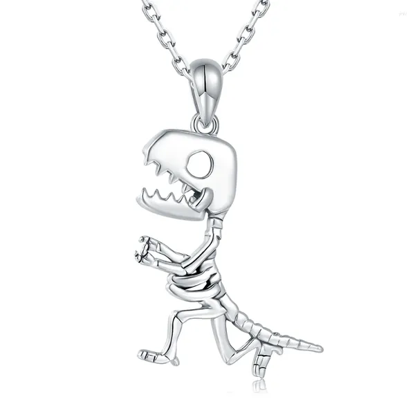 Anhänger 925 Sterling Silber Niedlicher Tyrannosaurus Rex Dinosaurier Schädel Knochen Anhänger Tier Halloween Täglicher Schmuck Geschenk für Jungen Mädchen Teenager