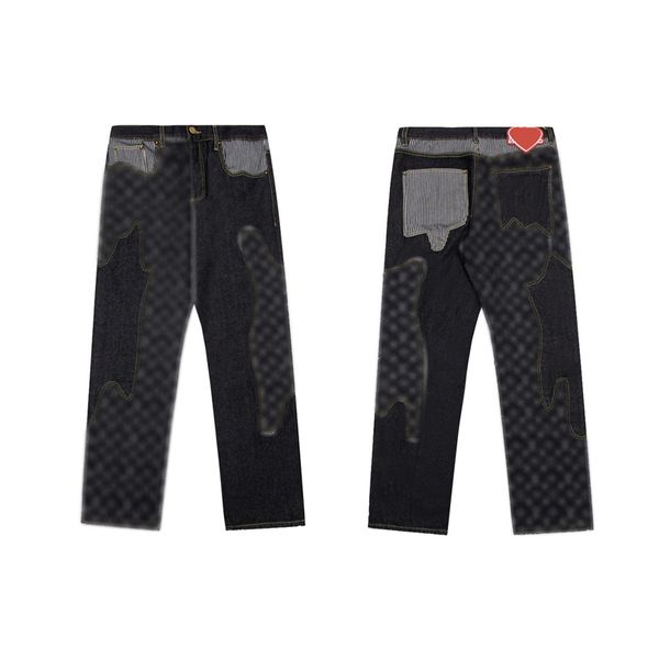 Correto feito elegante designer retalhos calças jeans co-worked inverno masculino casual elástico vintage lavado street wear calças jeans 23fw 17 de dezembro