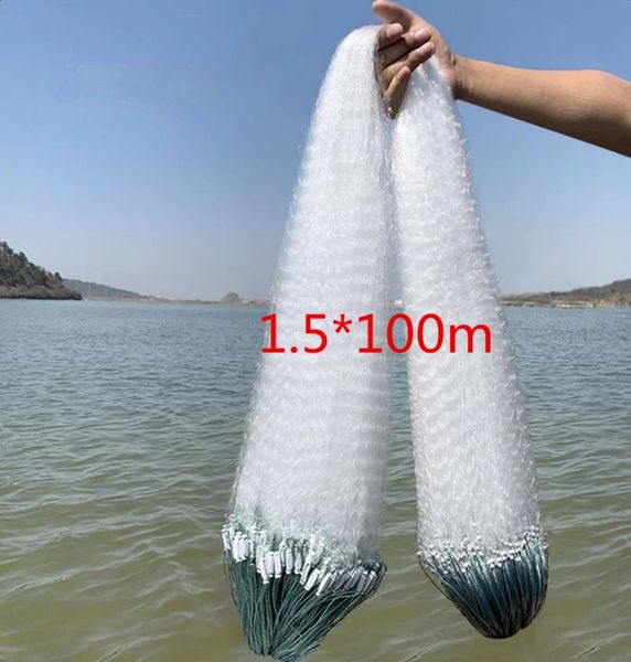 Finefish 15100m rede de pesca branca de três camadas, tela de rede flutuante com chumbada, rede de emalhar de peixe 240116