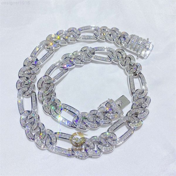 Arrivo su misura 15 mm Vvs Moissanite Baguette taglio smeraldo catena Figaro con diamanti hip-hop